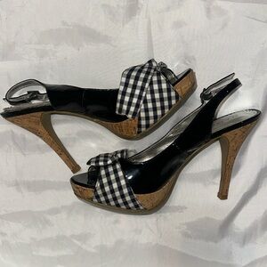 Rampage slingbacks size 9.5 heels cork platform gingham checkered bow